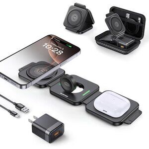 Foldable 3 in 1 Wireless Portable Magnetic Charging Station for Apple with case